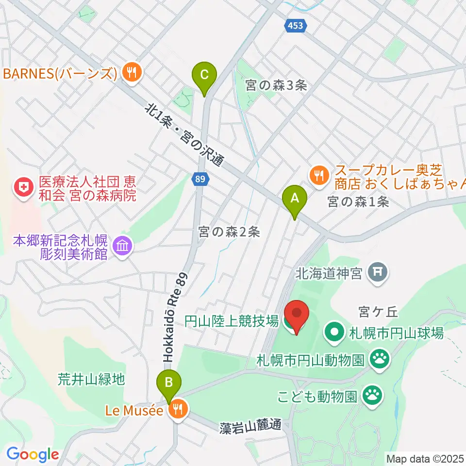 札幌市円山競技場周辺のコンビニエンスストア一覧地図