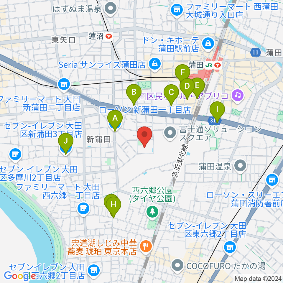 カムカム新蒲田周辺のコンビニエンスストア一覧地図