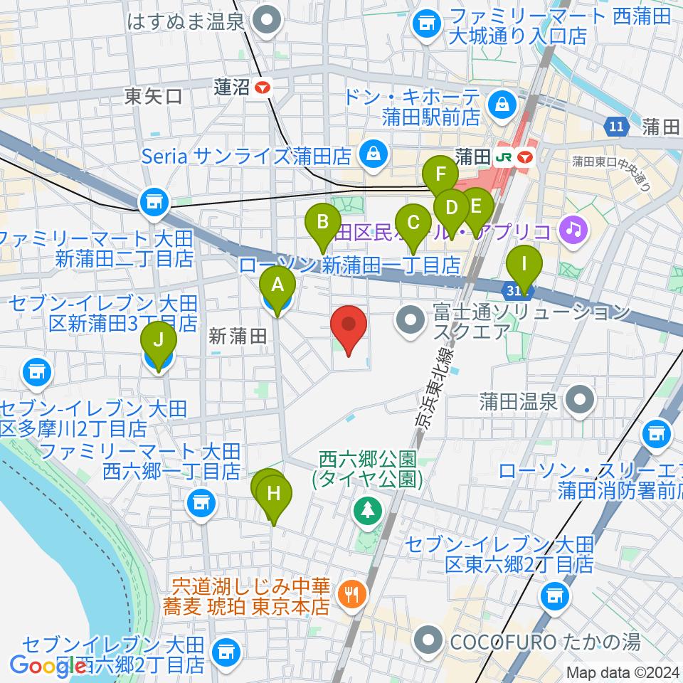 カムカム新蒲田周辺のコンビニエンスストア一覧地図