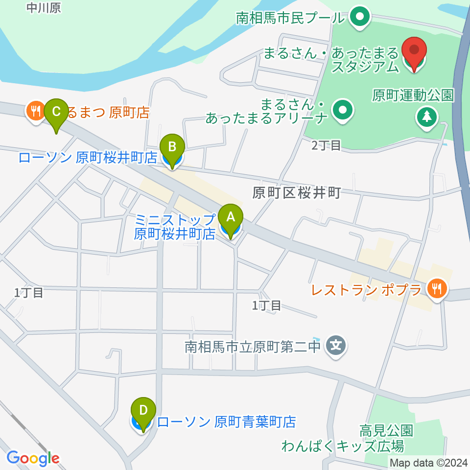 まるさん・あったまるスタジアム周辺のコンビニエンスストア一覧地図