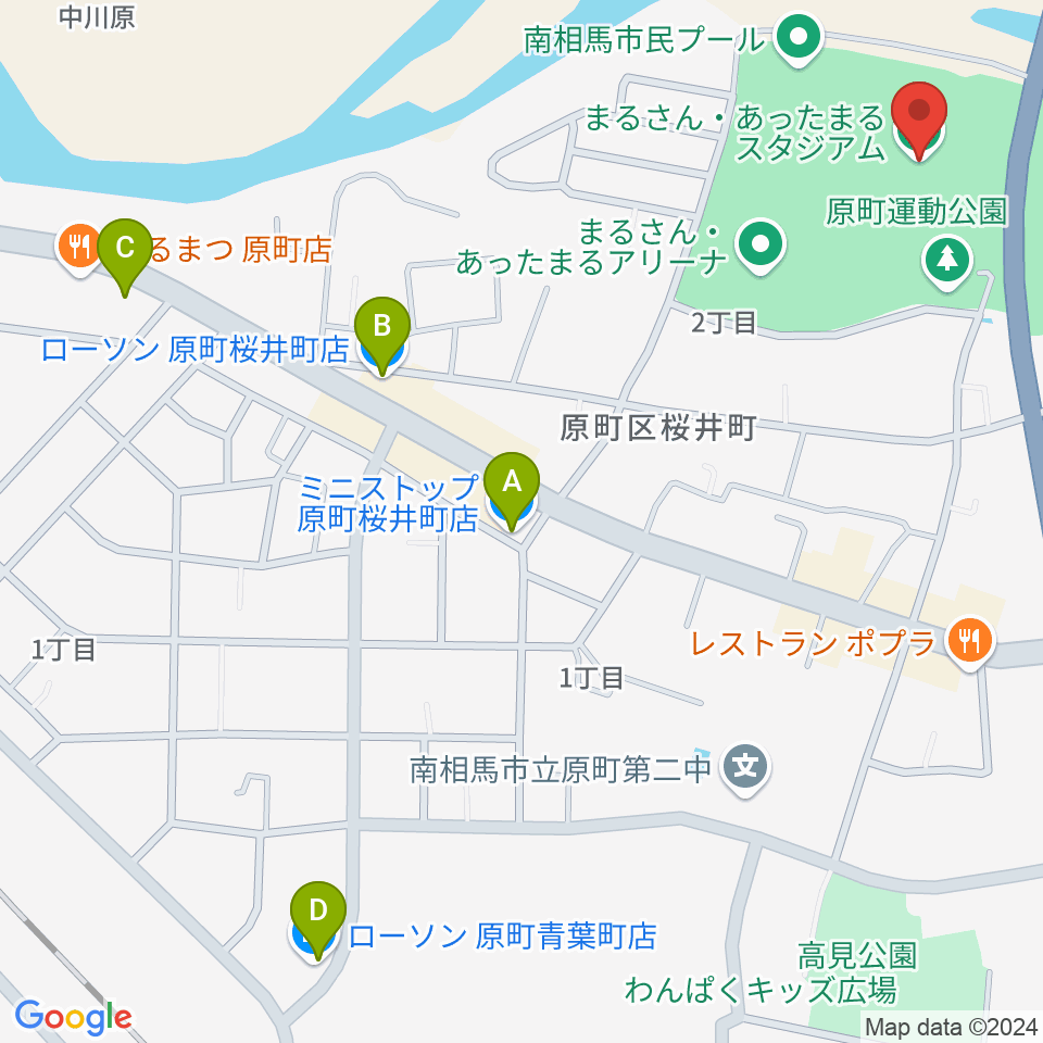 まるさん・あったまるスタジアム周辺のコンビニエンスストア一覧地図