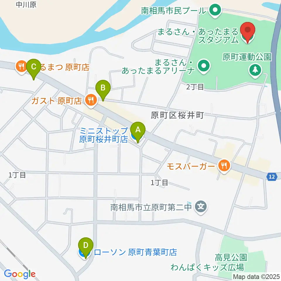 まるさん・あったまるスタジアム周辺のコンビニエンスストア一覧地図