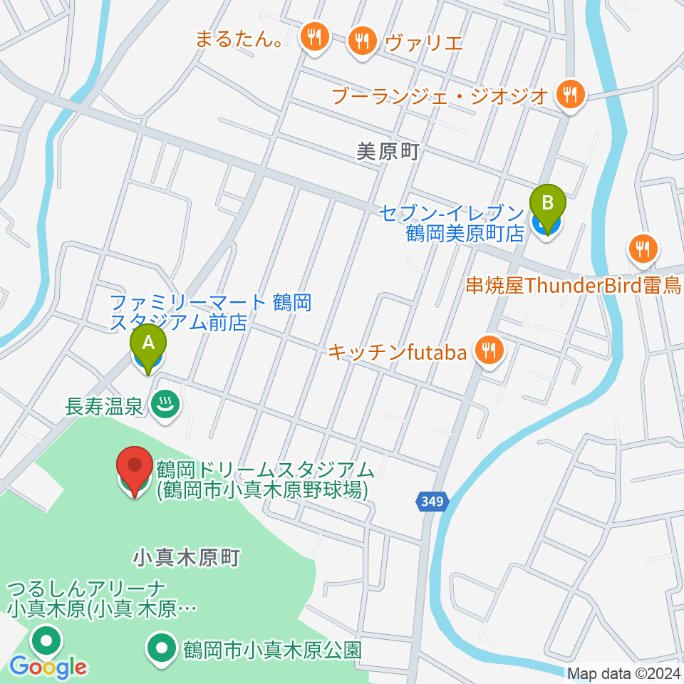 鶴岡ドリームスタジアム周辺のコンビニエンスストア一覧地図