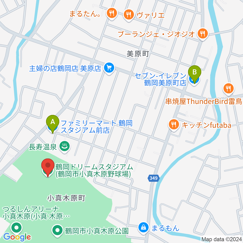 鶴岡ドリームスタジアム周辺のコンビニエンスストア一覧地図