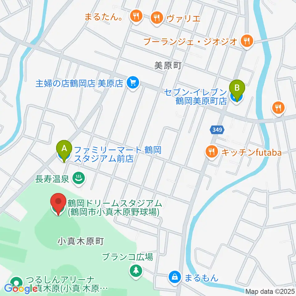鶴岡ドリームスタジアム周辺のコンビニエンスストア一覧地図