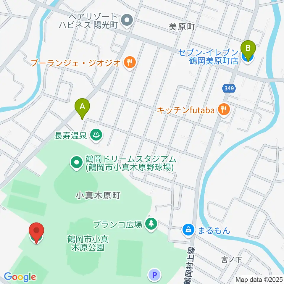 つるしんアリーナ小真木原周辺のコンビニエンスストア一覧地図