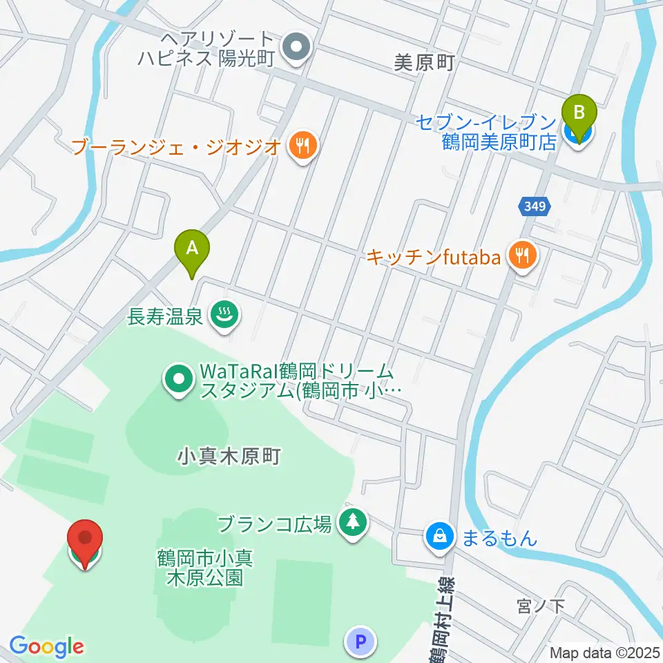つるしんアリーナ小真木原周辺のコンビニエンスストア一覧地図