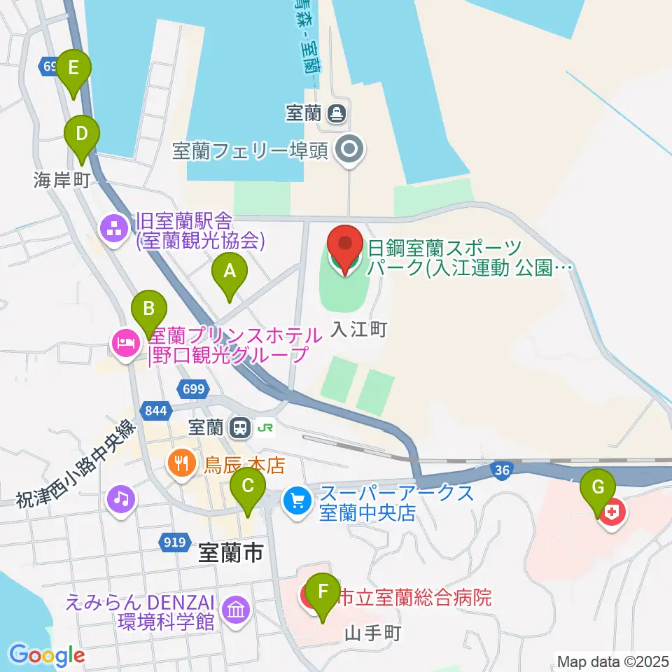 日鋼室蘭スポーツパーク周辺のコンビニエンスストア一覧地図