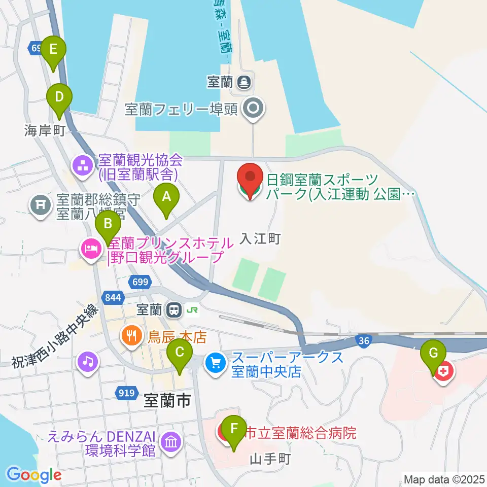日鋼室蘭スポーツパーク周辺のコンビニエンスストア一覧地図