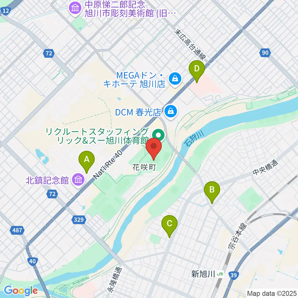 旭川市花咲スポーツ公園陸上競技場周辺のコンビニエンスストア一覧地図