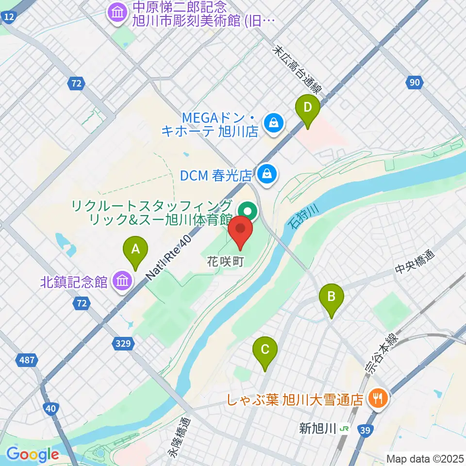 旭川市花咲スポーツ公園陸上競技場周辺のコンビニエンスストア一覧地図
