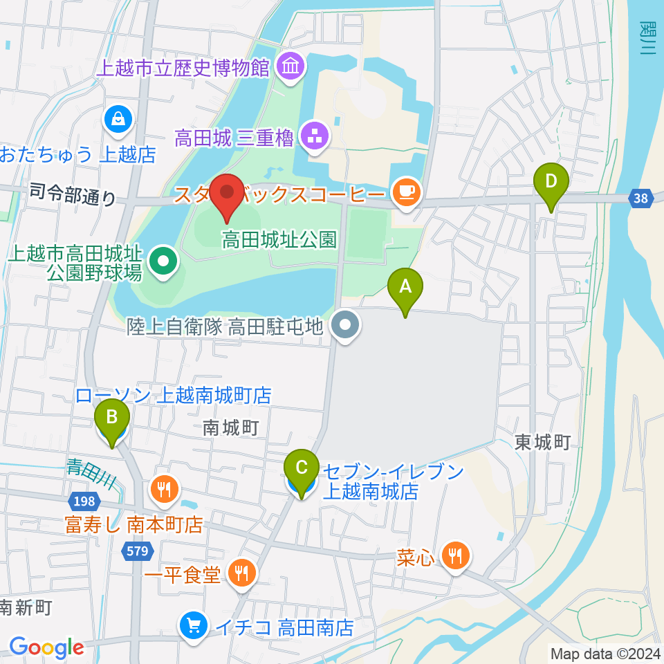 高田城址公園陸上競技場周辺のコンビニエンスストア一覧地図