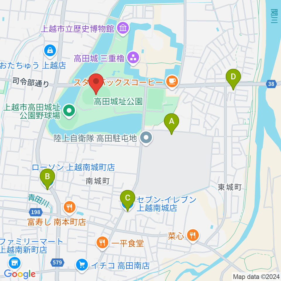 高田城址公園陸上競技場周辺のコンビニエンスストア一覧地図