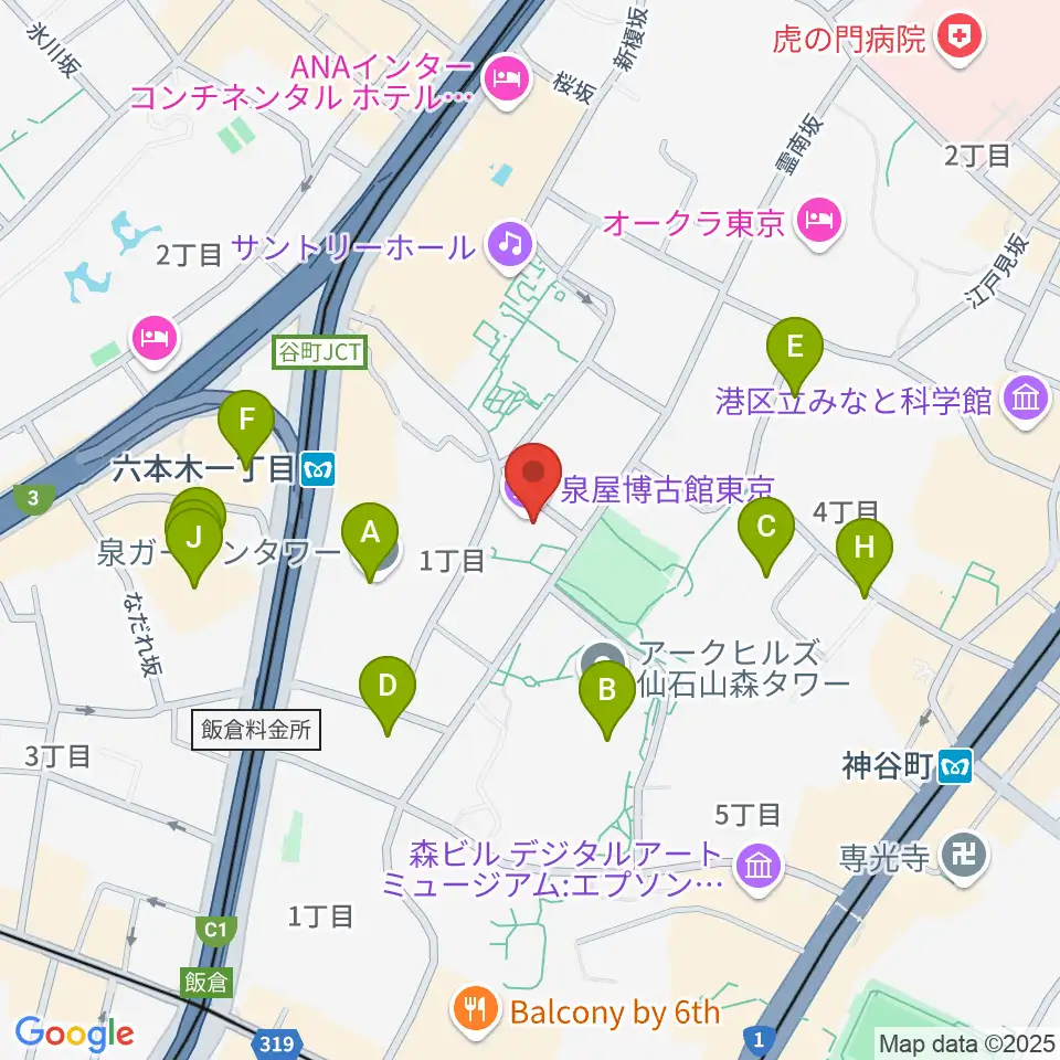 泉屋博古館東京周辺のコンビニエンスストア一覧地図