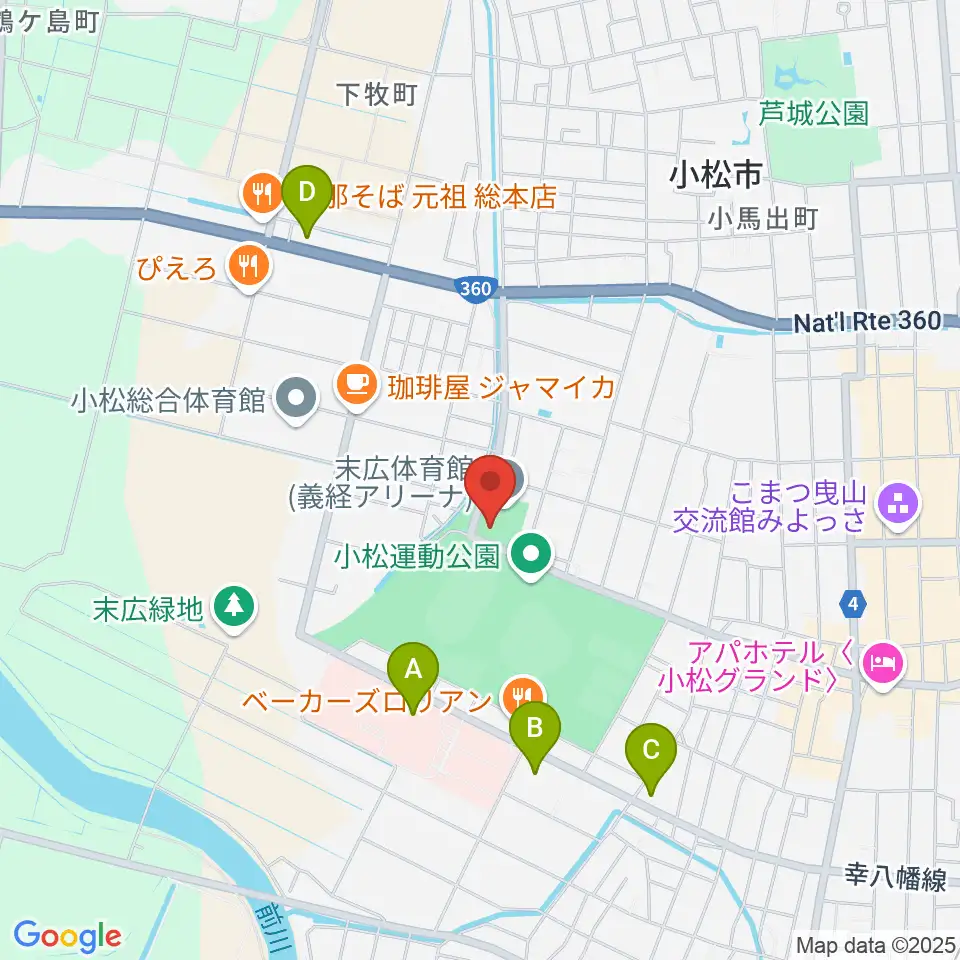 義経アリーナ周辺のコンビニエンスストア一覧地図