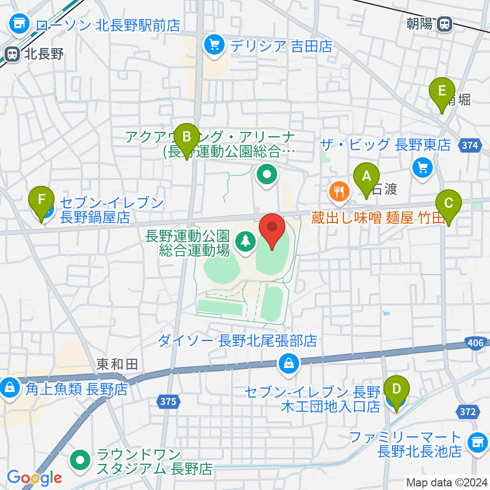 長野市営陸上競技場周辺のコンビニエンスストア一覧地図