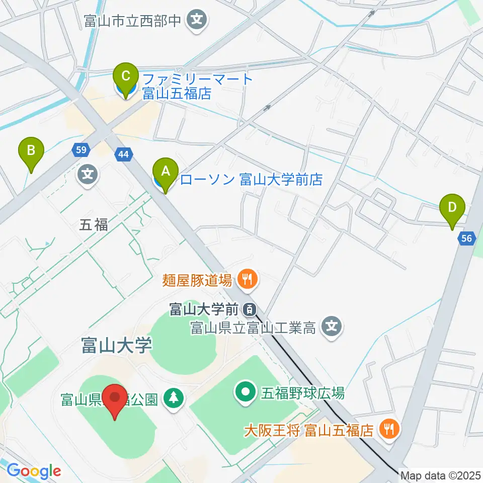 五福陸上競技場周辺のコンビニエンスストア一覧地図