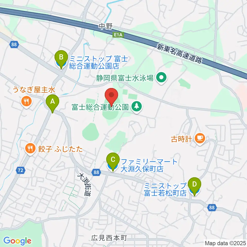 富士総合運動公園陸上競技場周辺のコンビニエンスストア一覧地図