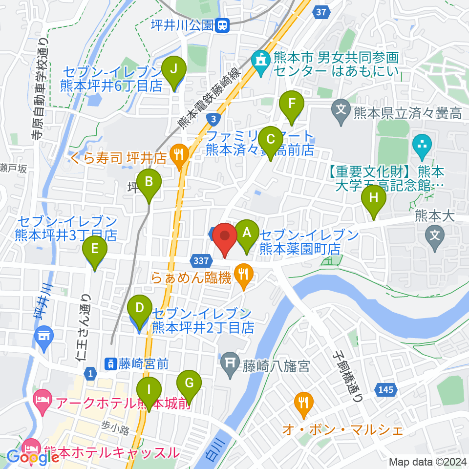 ロック会館周辺のコンビニエンスストア一覧地図