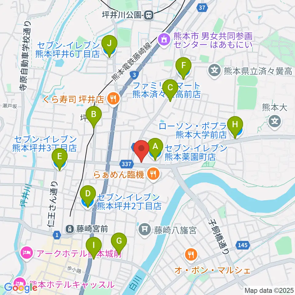 ロック会館周辺のコンビニエンスストア一覧地図
