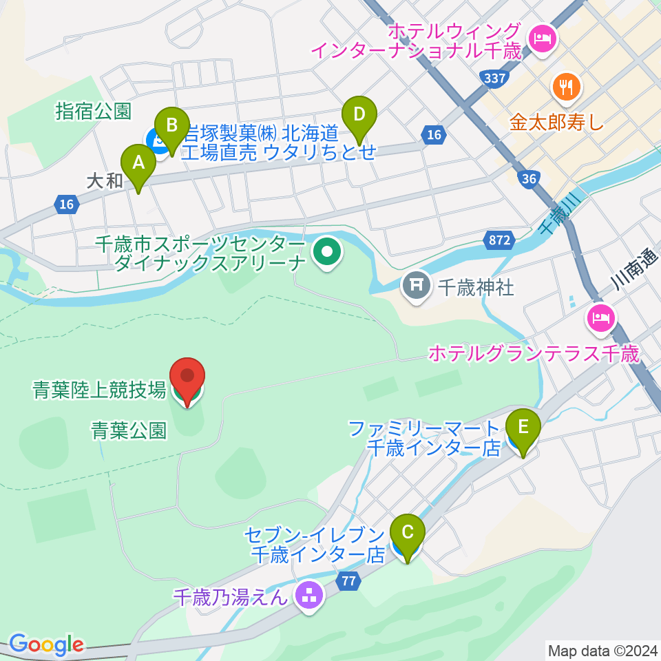 青葉陸上競技場周辺のコンビニエンスストア一覧地図