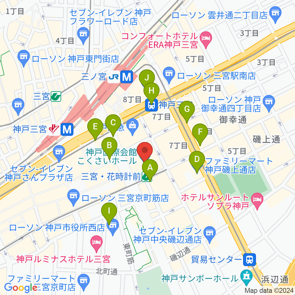 キノシネマ神戸国際周辺のコンビニエンスストア一覧地図