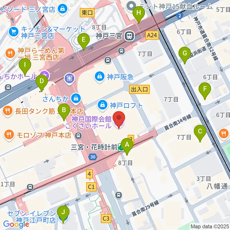キノシネマ神戸国際周辺のコンビニエンスストア一覧地図