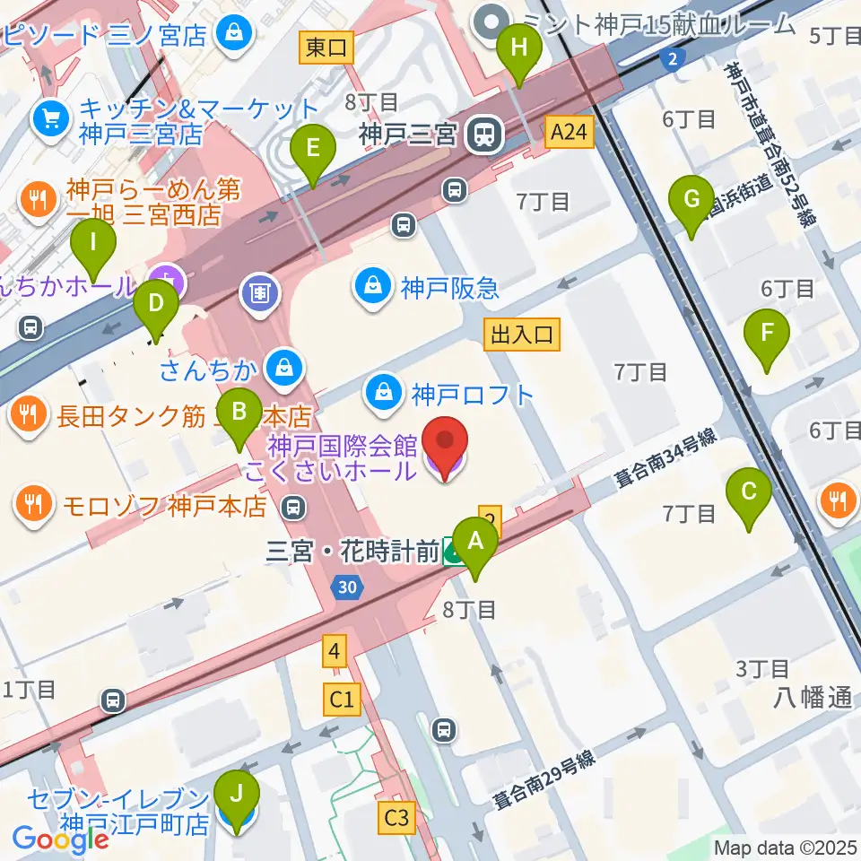 キノシネマ神戸国際周辺のコンビニエンスストア一覧地図