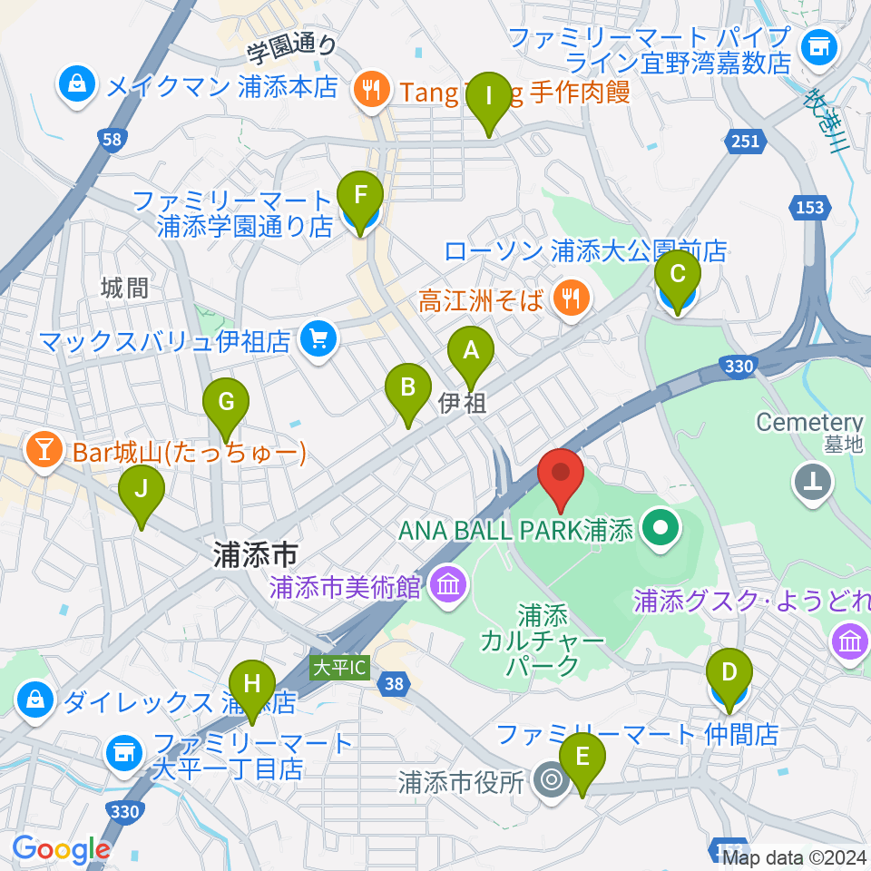 ANA FIELD 浦添周辺のコンビニエンスストア一覧地図