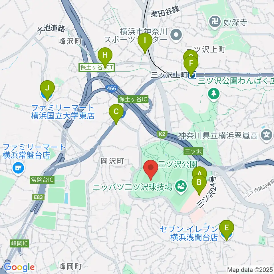 三ツ沢公園陸上競技場周辺のコンビニエンスストア一覧地図