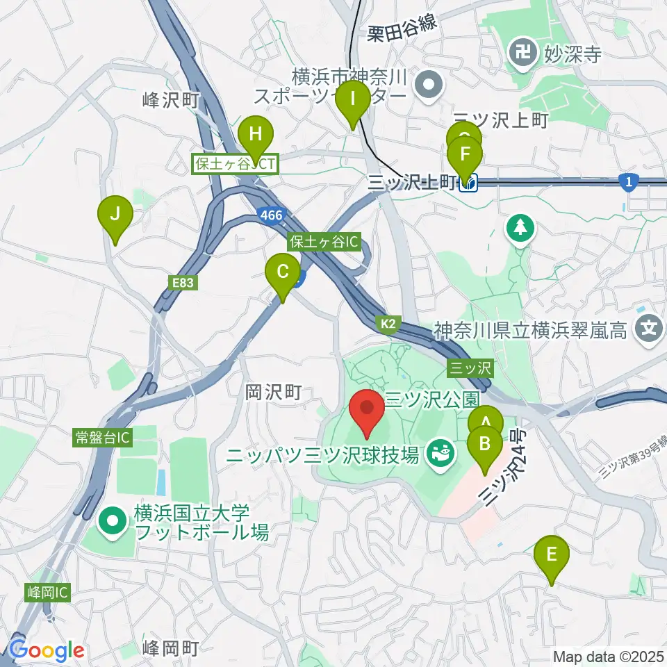 三ツ沢公園陸上競技場周辺のコンビニエンスストア一覧地図