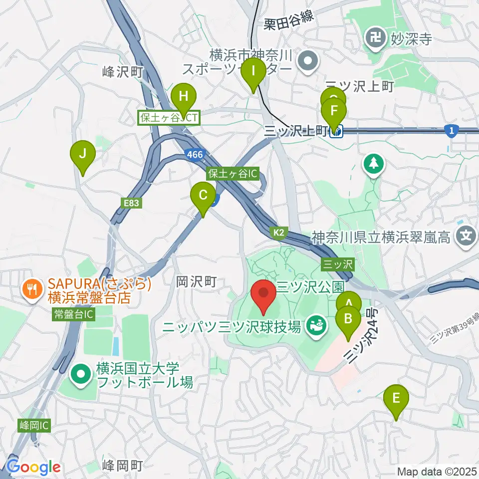 三ツ沢公園陸上競技場周辺のコンビニエンスストア一覧地図