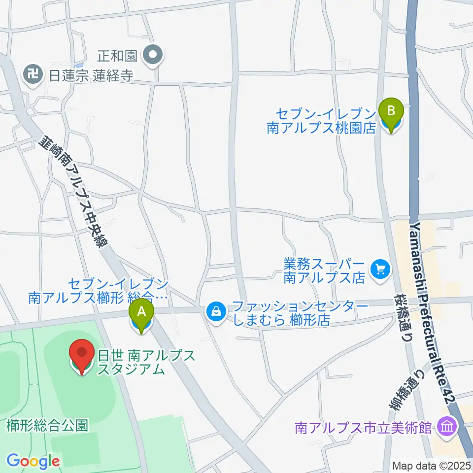 日世 南アルプススタジアム周辺のコンビニエンスストア一覧地図