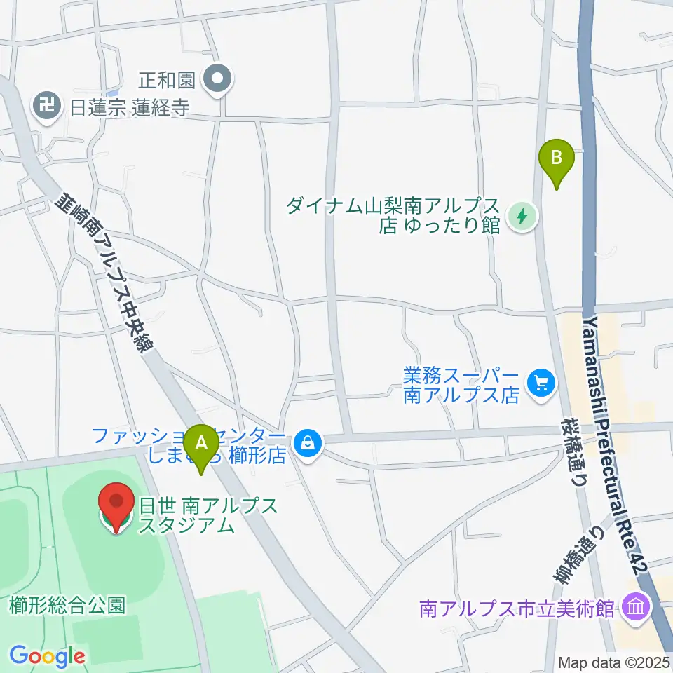 日世 南アルプススタジアム周辺のコンビニエンスストア一覧地図