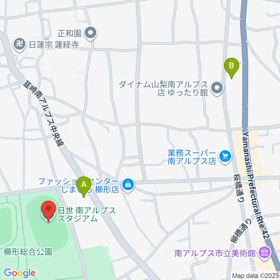日世 南アルプススタジアム周辺のコンビニエンスストア一覧地図