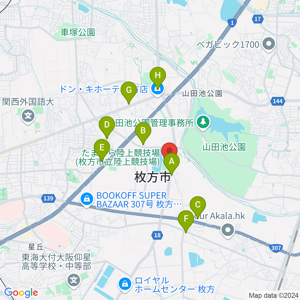 たまゆら陸上競技場周辺のコンビニエンスストア一覧地図