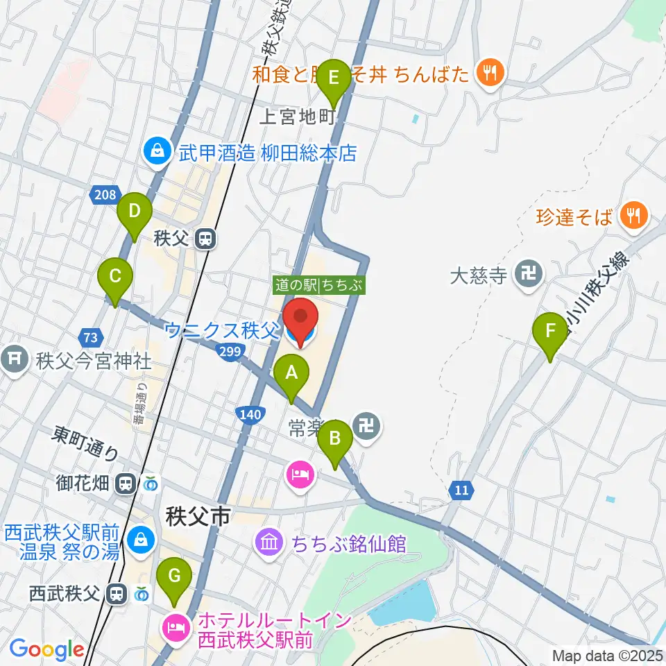 ユナイテッド・シネマ ウニクス秩父周辺のコンビニエンスストア一覧地図