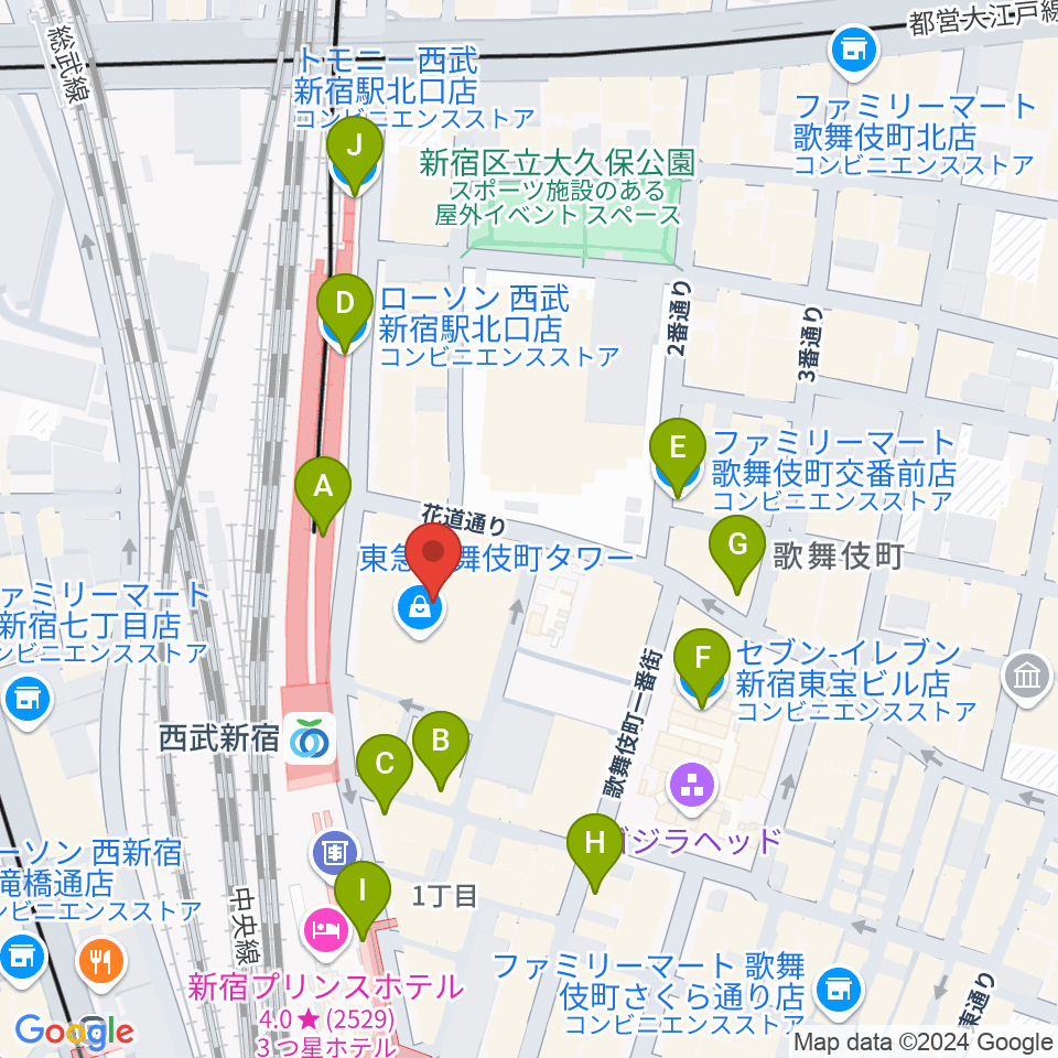 Zepp新宿周辺のコンビニエンスストア一覧地図