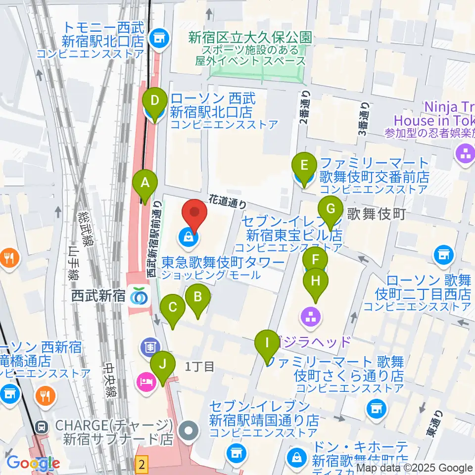 Zepp新宿周辺のコンビニエンスストア一覧地図