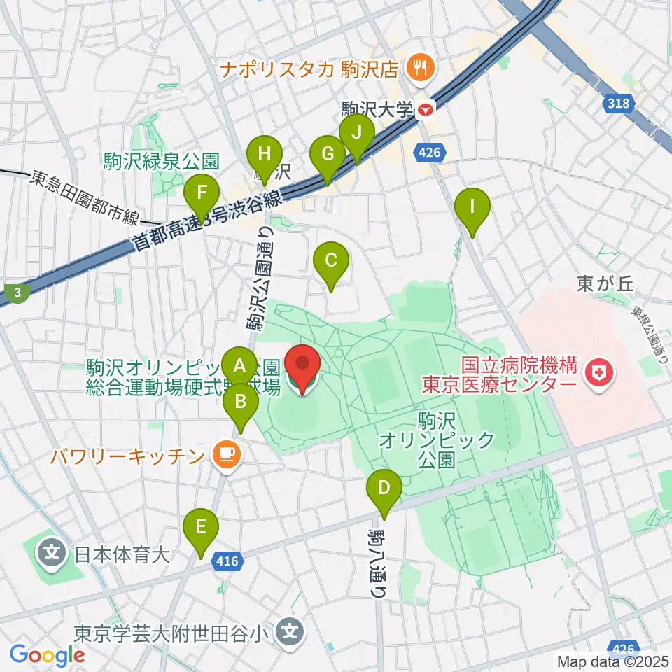 駒沢オリンピック公園硬式野球場周辺のコンビニエンスストア一覧地図
