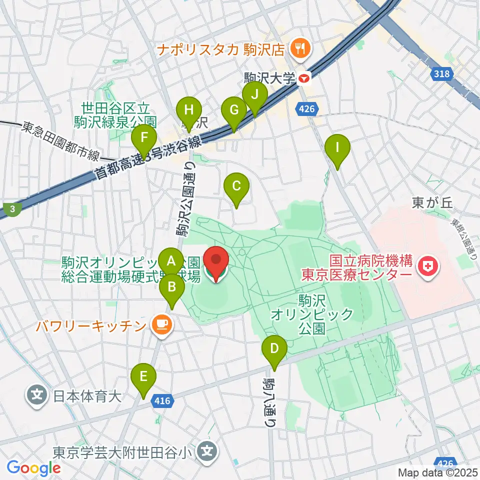駒沢オリンピック公園硬式野球場周辺のコンビニエンスストア一覧地図