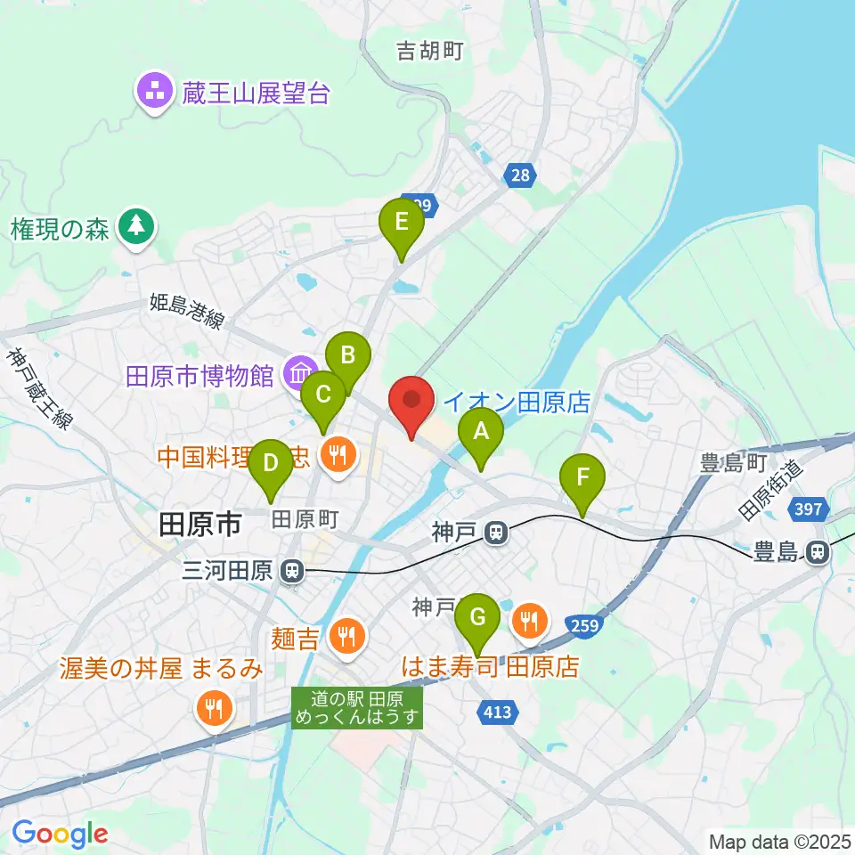 田原文化会館周辺のコンビニエンスストア一覧地図