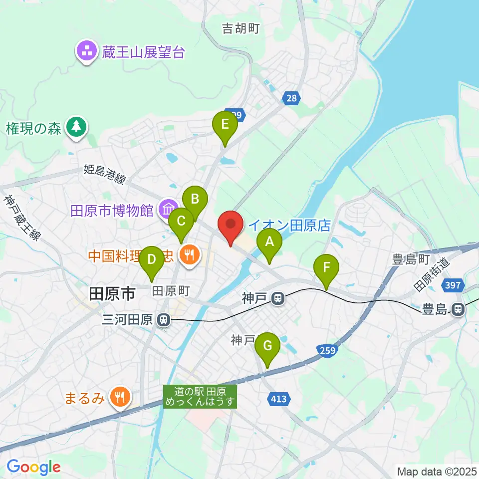田原文化会館周辺のコンビニエンスストア一覧地図