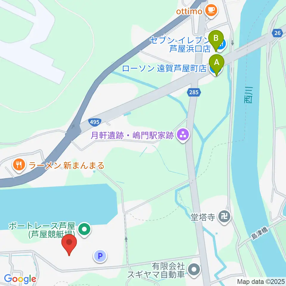 あしや夢リアホール周辺のコンビニエンスストア一覧地図