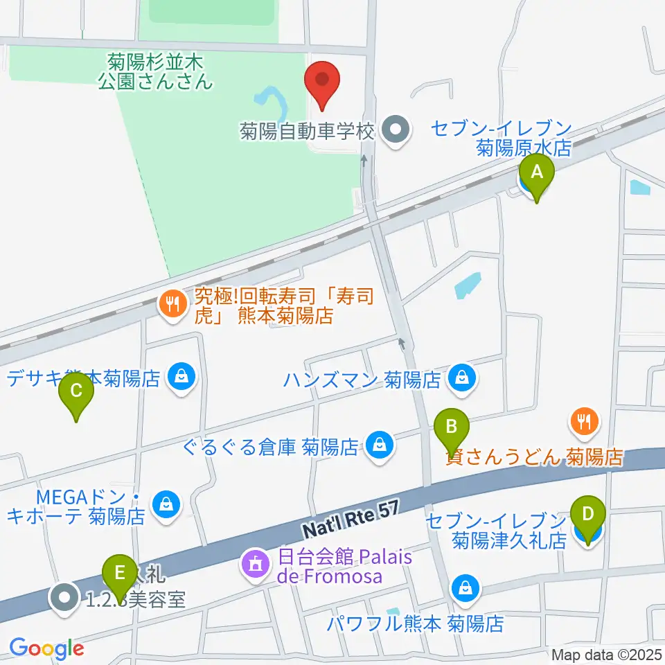 菊陽町図書館ホール周辺のコンビニエンスストア一覧地図