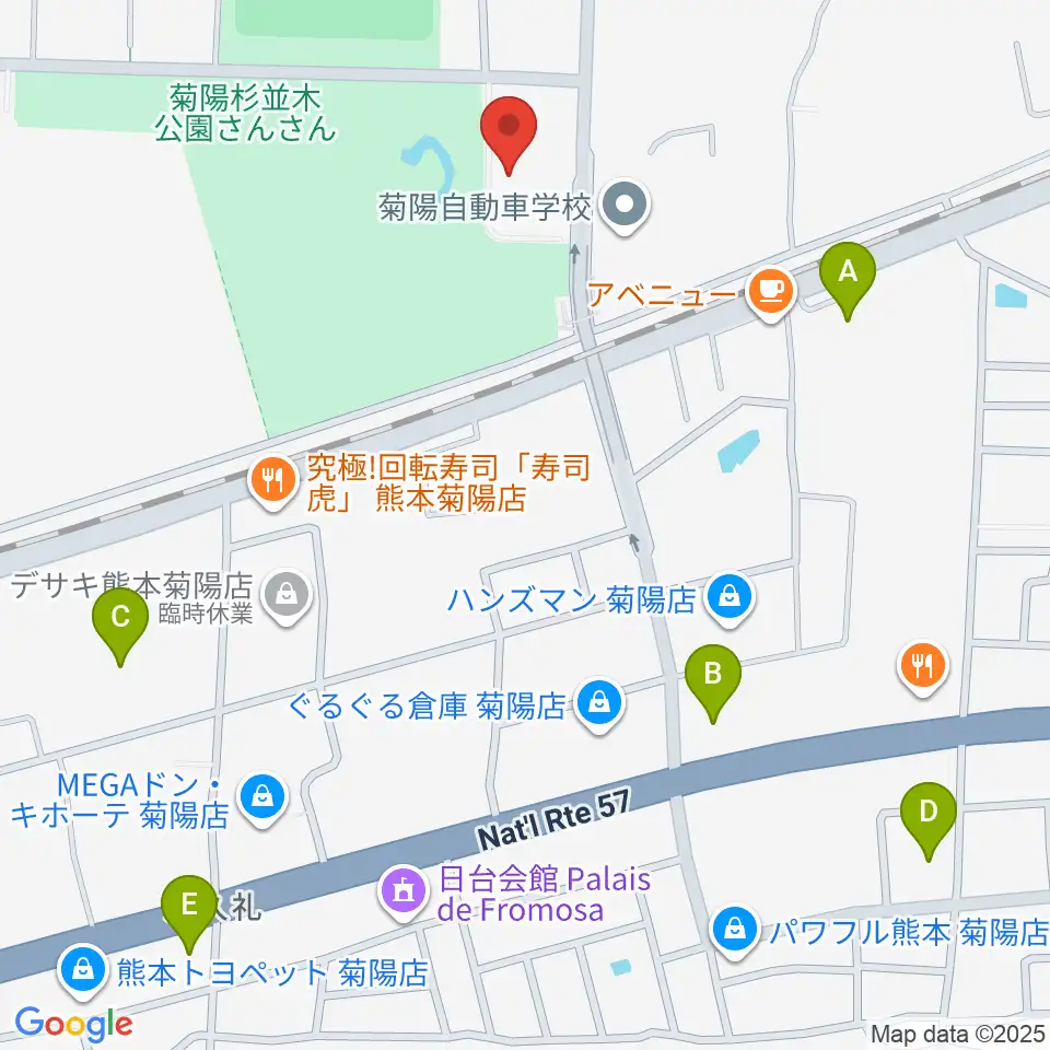 菊陽町図書館ホール周辺のコンビニエンスストア一覧地図