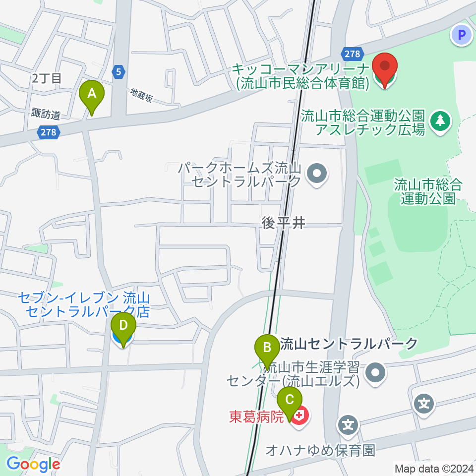 キッコーマンアリーナ周辺のコンビニエンスストア一覧地図