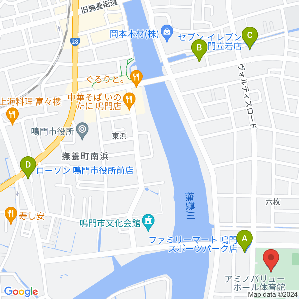 アミノバリューホール周辺のコンビニエンスストア一覧地図