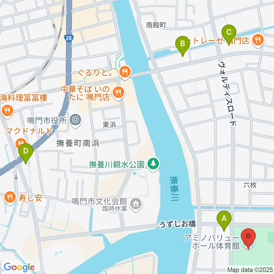 アミノバリューホール周辺のコンビニエンスストア一覧地図