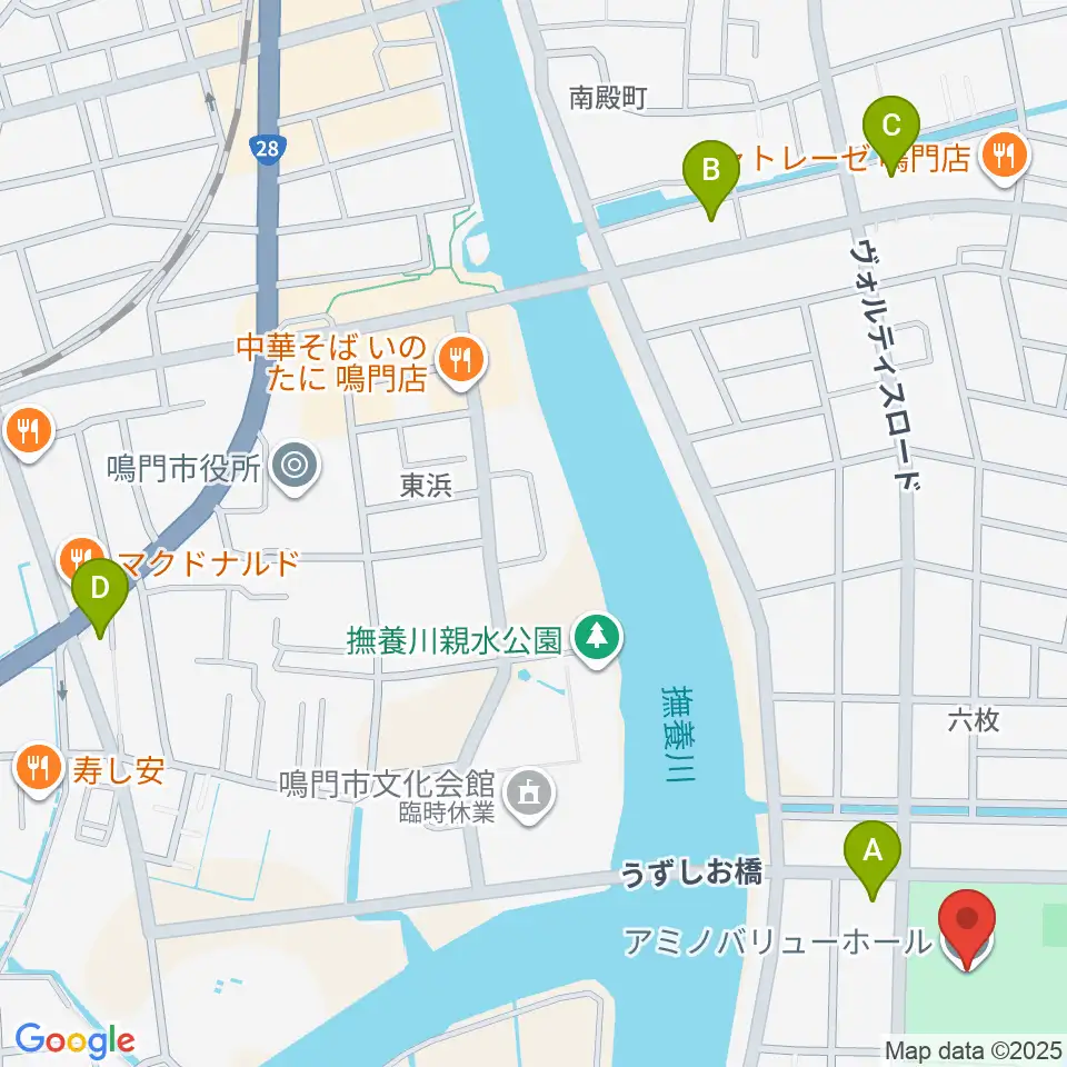 アミノバリューホール周辺のコンビニエンスストア一覧地図